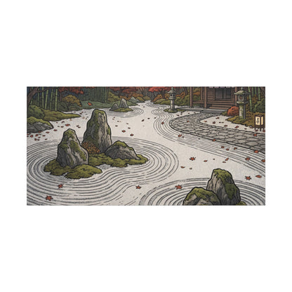 Autumn Rock Garden Ukiyo E Inspired Canvas Art | Peaceful Decor