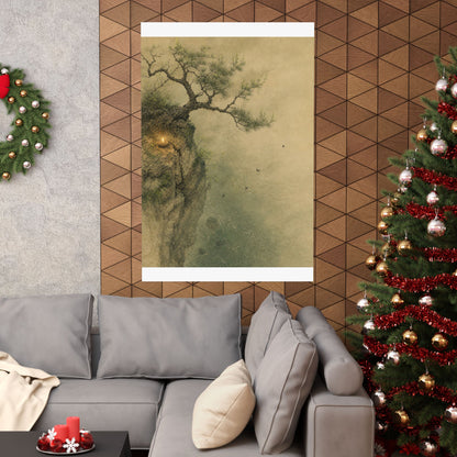 Japandi Pine Tree in Candlelight | Minimal Line Wall Art Print