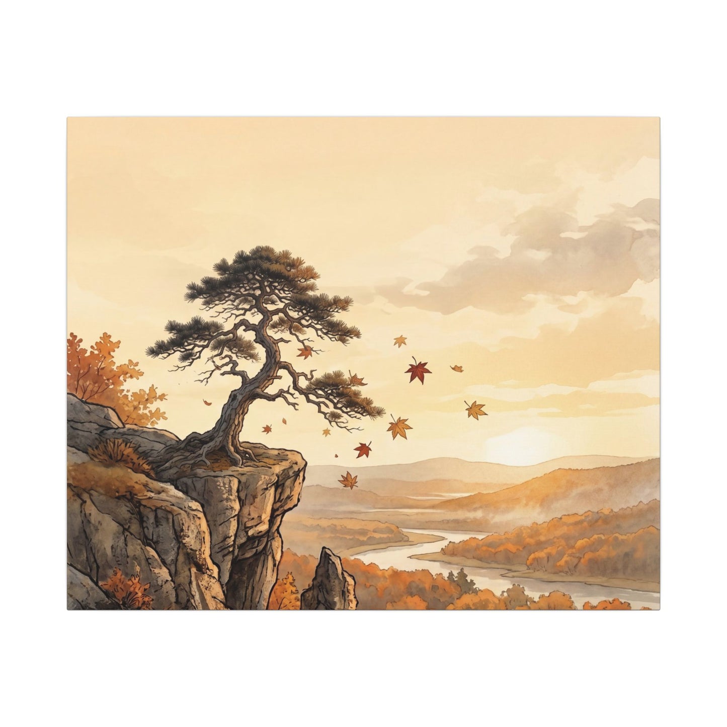 Pine Tree Autumn Canvas Art | Japandi Warm Design