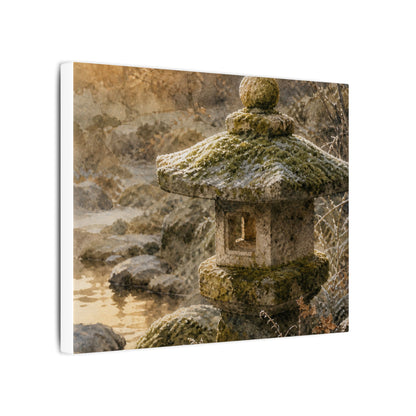 Winter Stone Lantern Watercolor Canvas Art | Earthy Decor