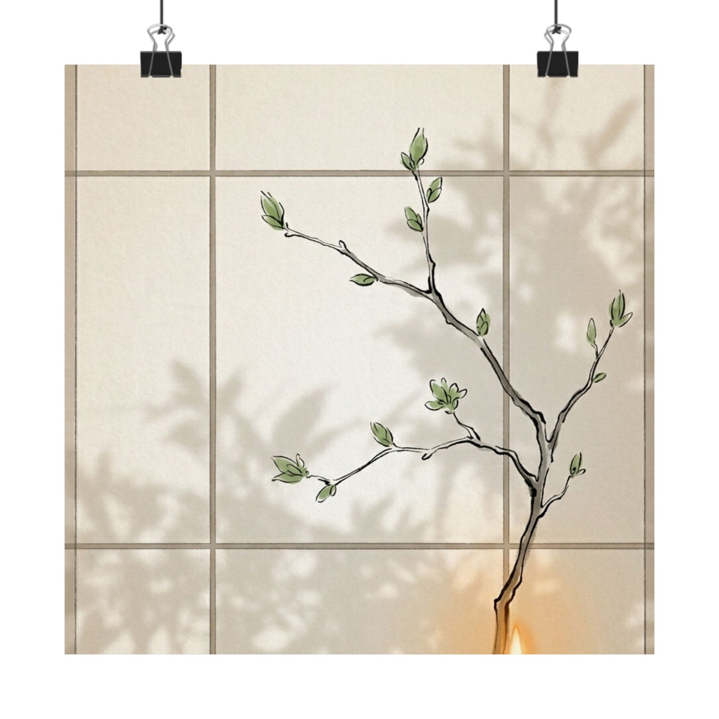 Shoji Screen Minimal Line Wall Art Print | Earthy Japandi Art Art Print