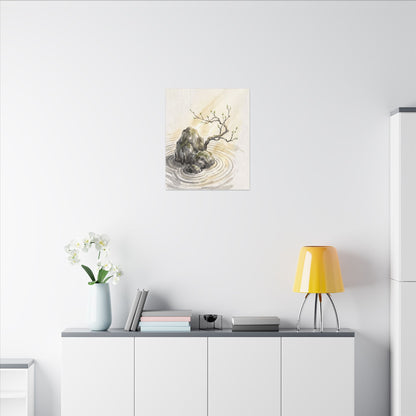 Serene Rock Garden Canvas Art - Sumi E Zen
