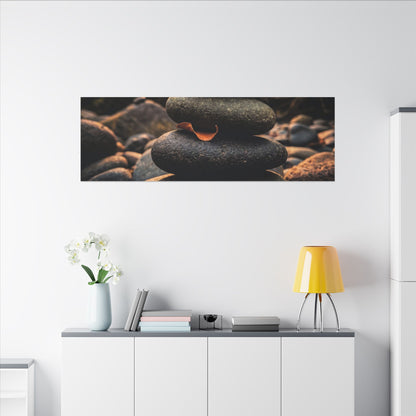Dark Japandi River Stones in Golden Hour | Moody Minimal Canvas Art
