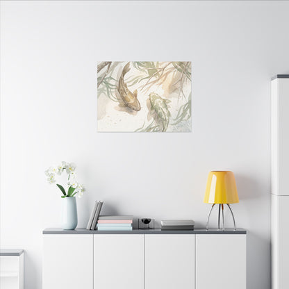 Koi Pond Canvas Art | Winter Japandi Watercolor Art