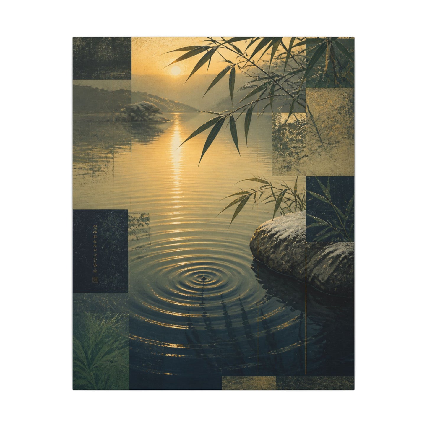 Zen Water Ripple in Golden Hour | Ukiyo E Inspired Canvas Art