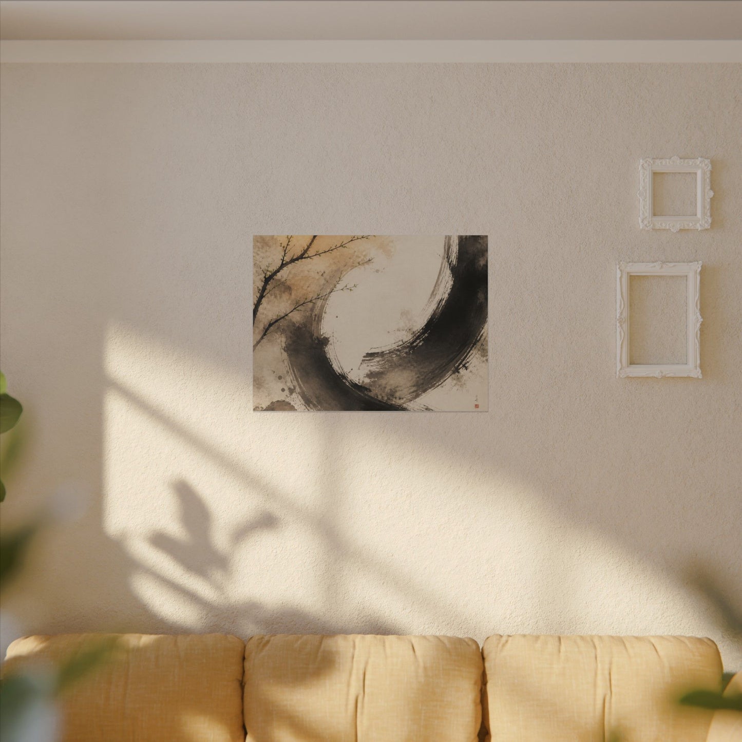 Japandi Ink Brushstroke in Golden Hour | Watercolor Canvas Art