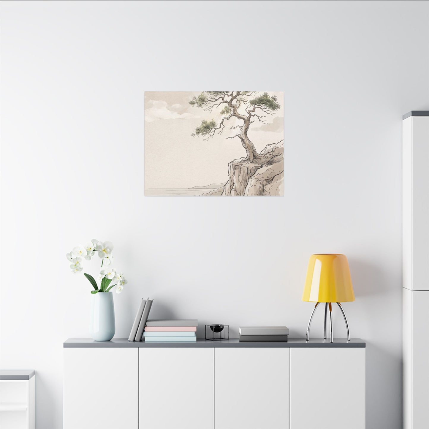 Japandi Pine Tree in Dappled | Minimal Line Canvas Art