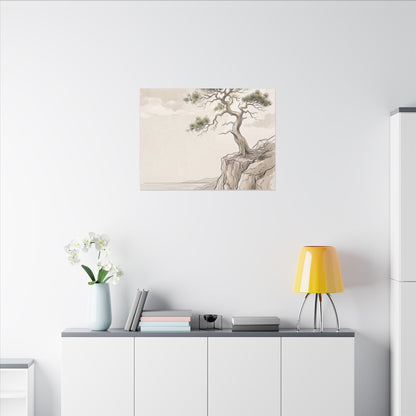 Japandi Pine Tree in Dappled | Minimal Line Canvas Art