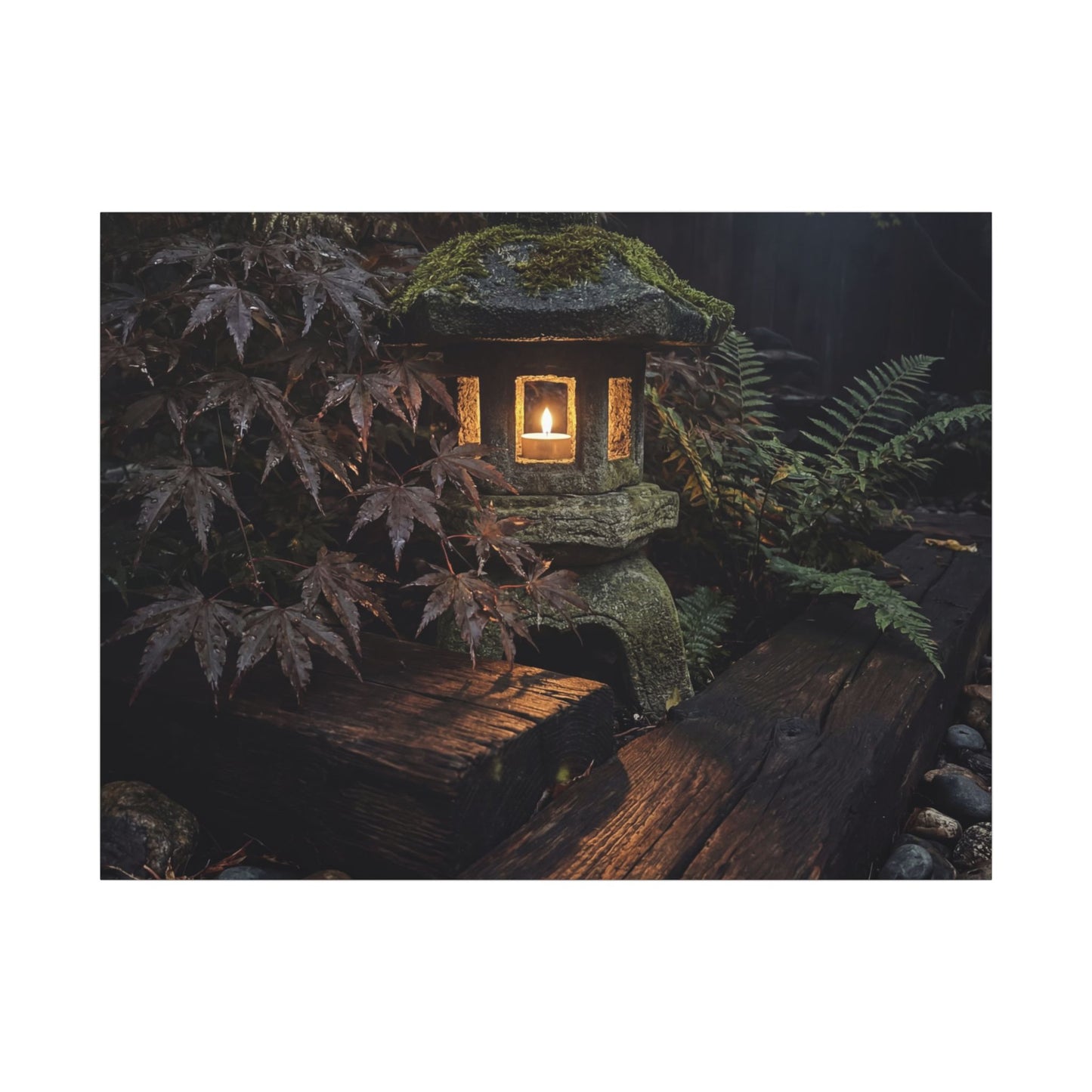 Moody Moonlit Garden Canvas Art - Shadow Zen Dark Japandi