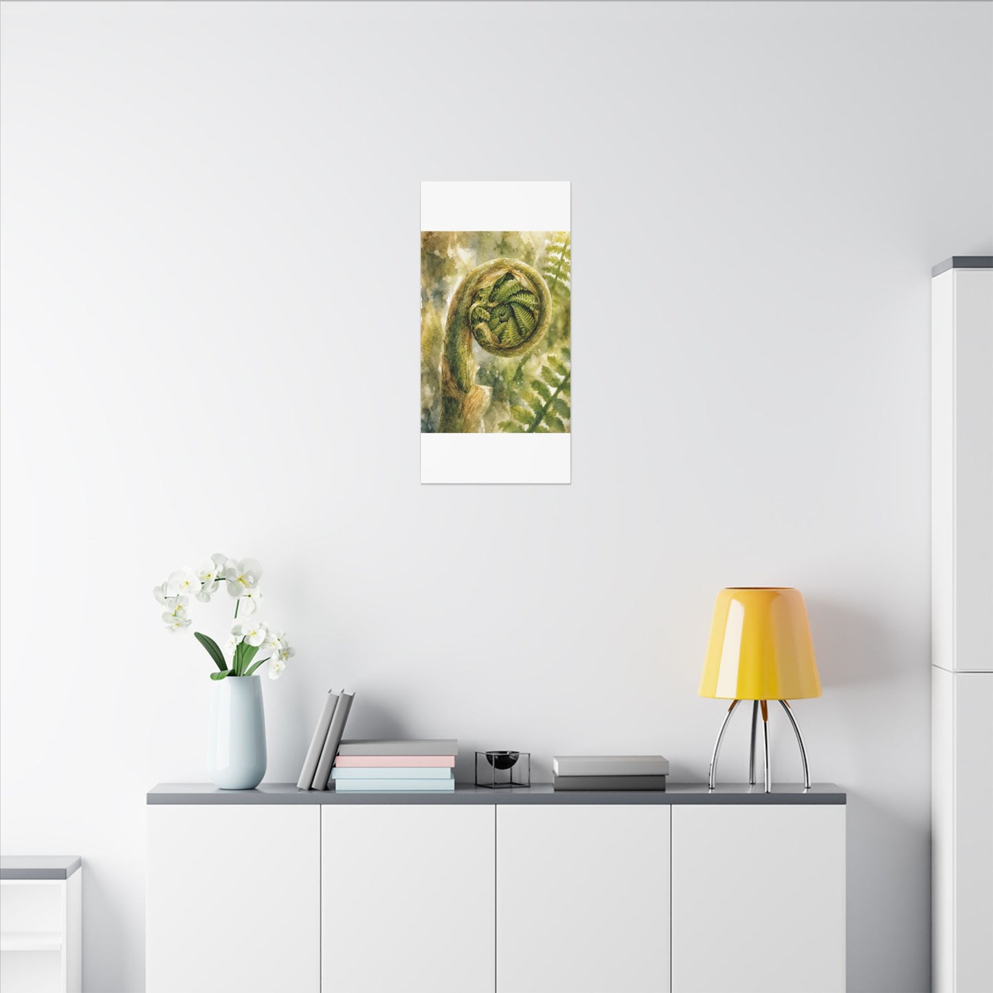 Japandi Fern Unfurling in Dappled | Watercolor Canvas Art