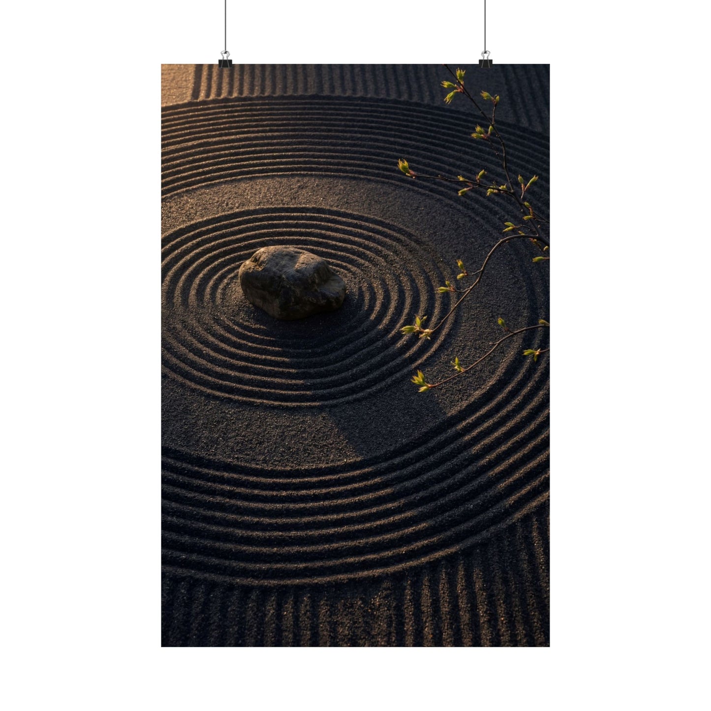 Dark Japandi Rock Garden in Golden Hour | Shadow Zen Wall Art Print Art Print