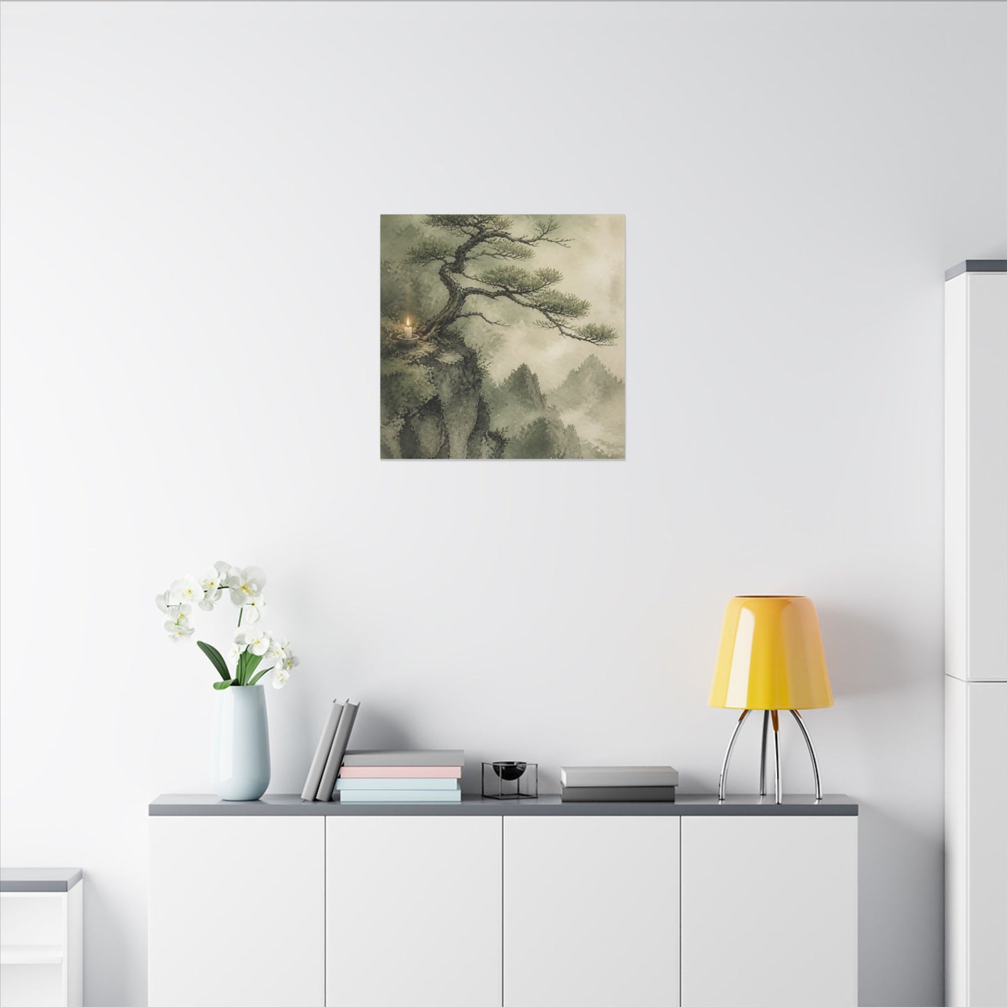 Candlelight Pine Tree Canvas Art - Japandi Kanso