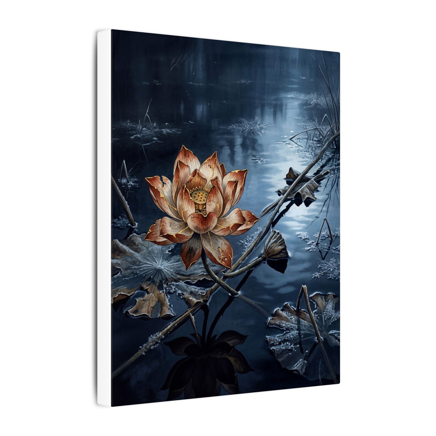Winter Lotus Flower Broken Beauty Canvas Art | Healing Decor