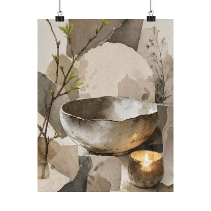 Candlelight Ceramic Bowl Wall Art Print - Japandi Fukinsei