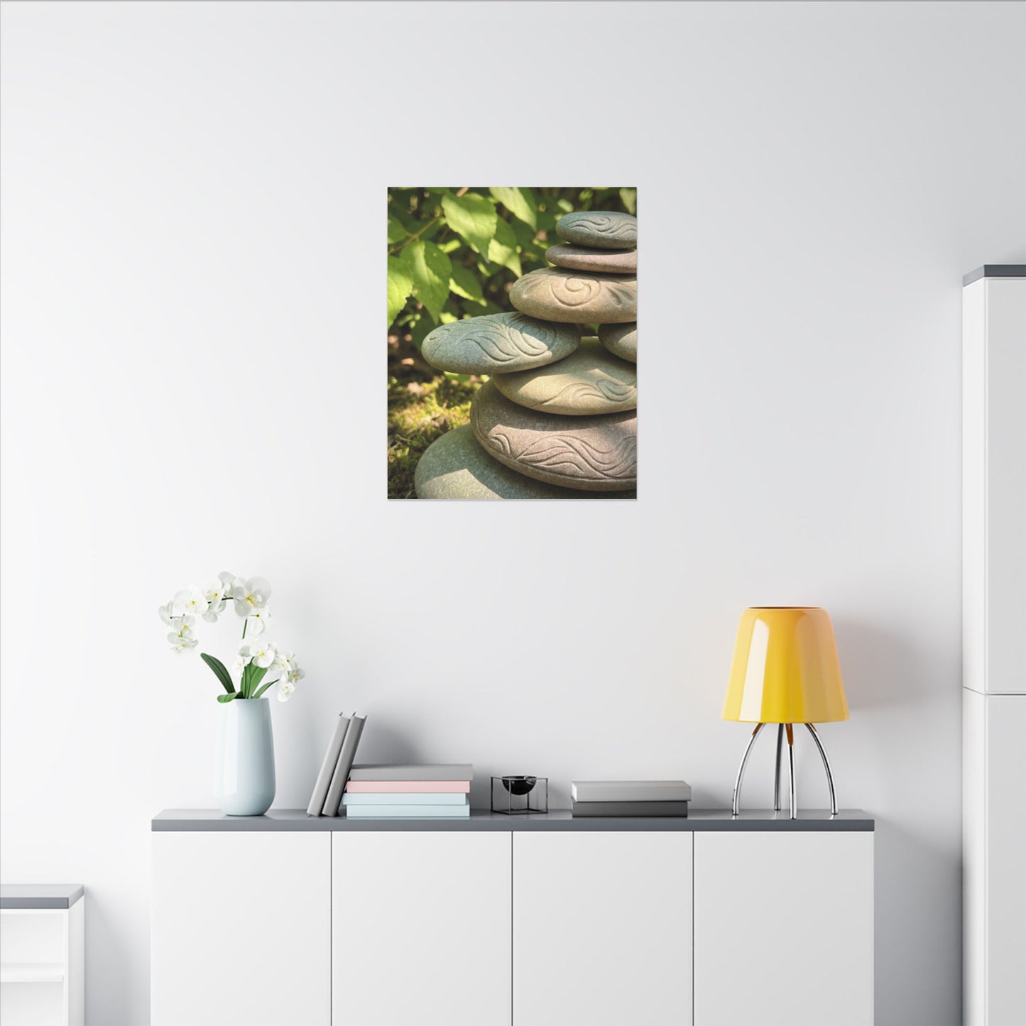 River Stones Summer Canvas Art | Japandi Earthy Design