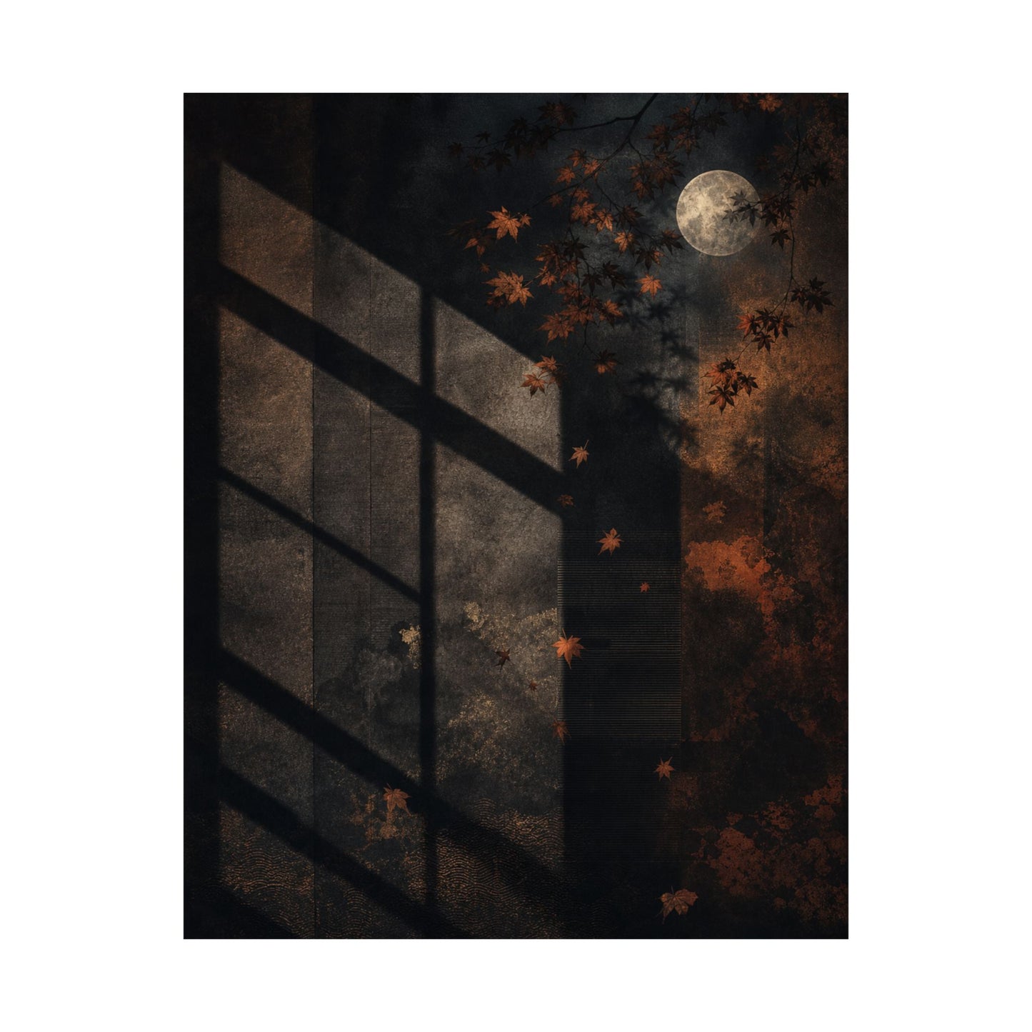 Shadow Play Autumn Wall Art Print | Dark Japandi Luxurious Design
