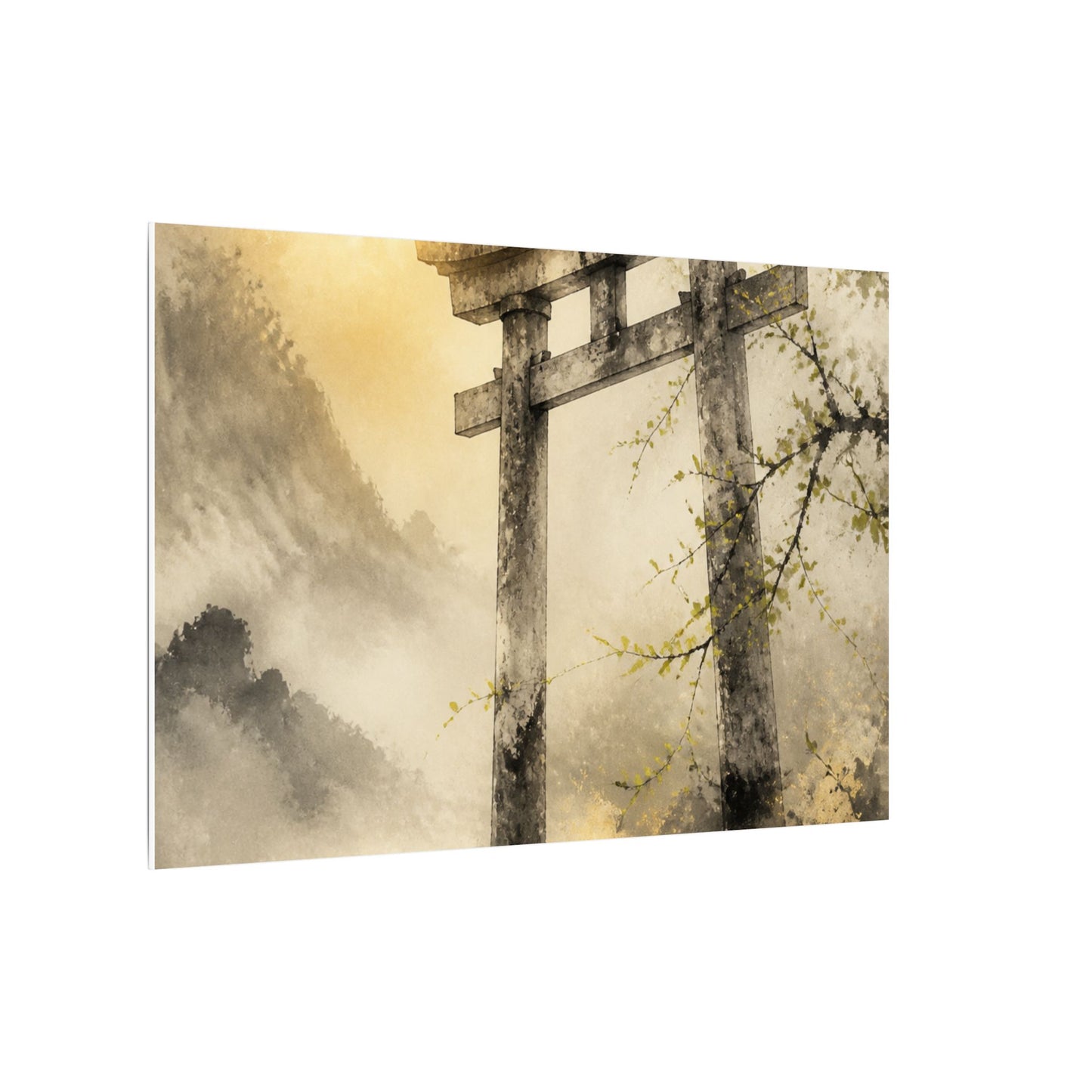 Spring Torii Gate Sumi E Canvas Art | Tranquil Decor