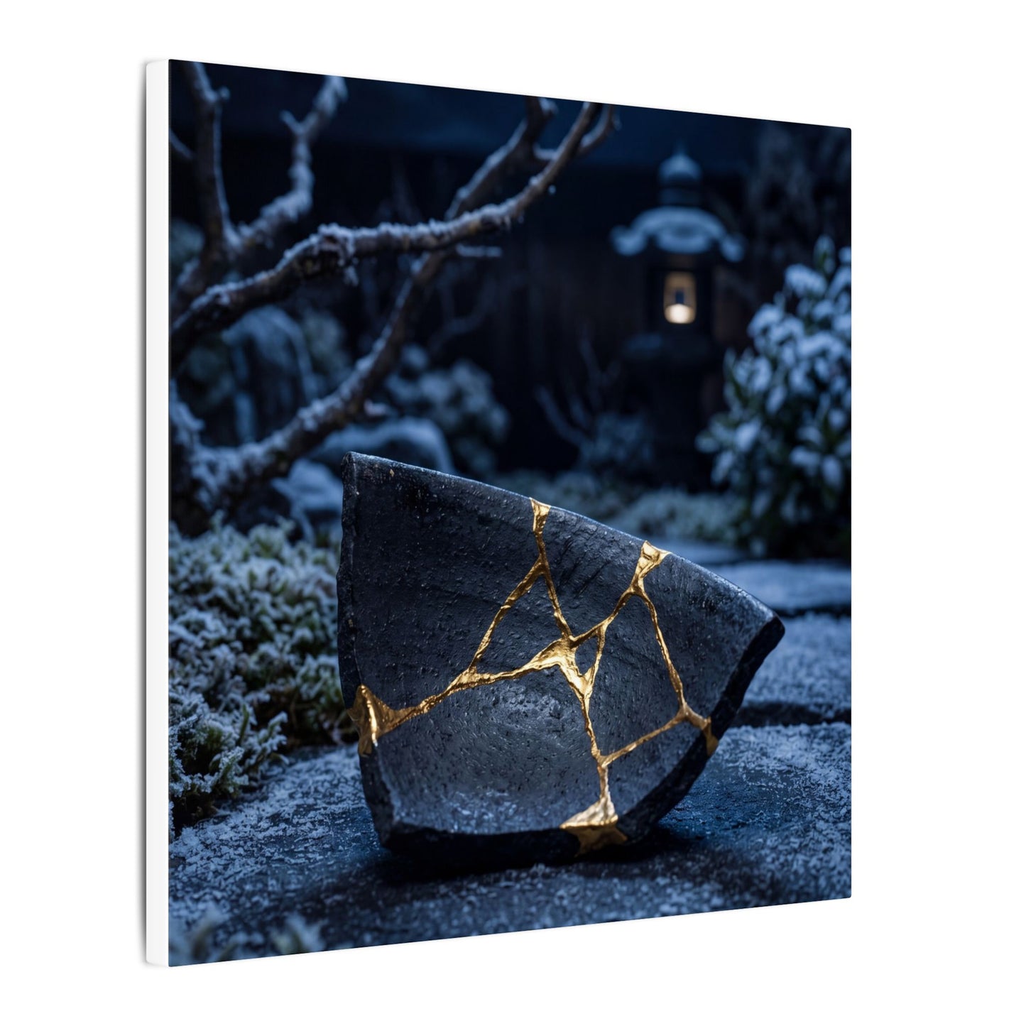 Moonlit Garden Winter Canvas Art | Kintsugi Artful Design
