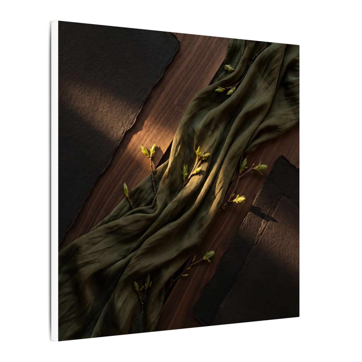 Silk Drape Canvas Art | Spring Dark Japandi Dark Texture Art