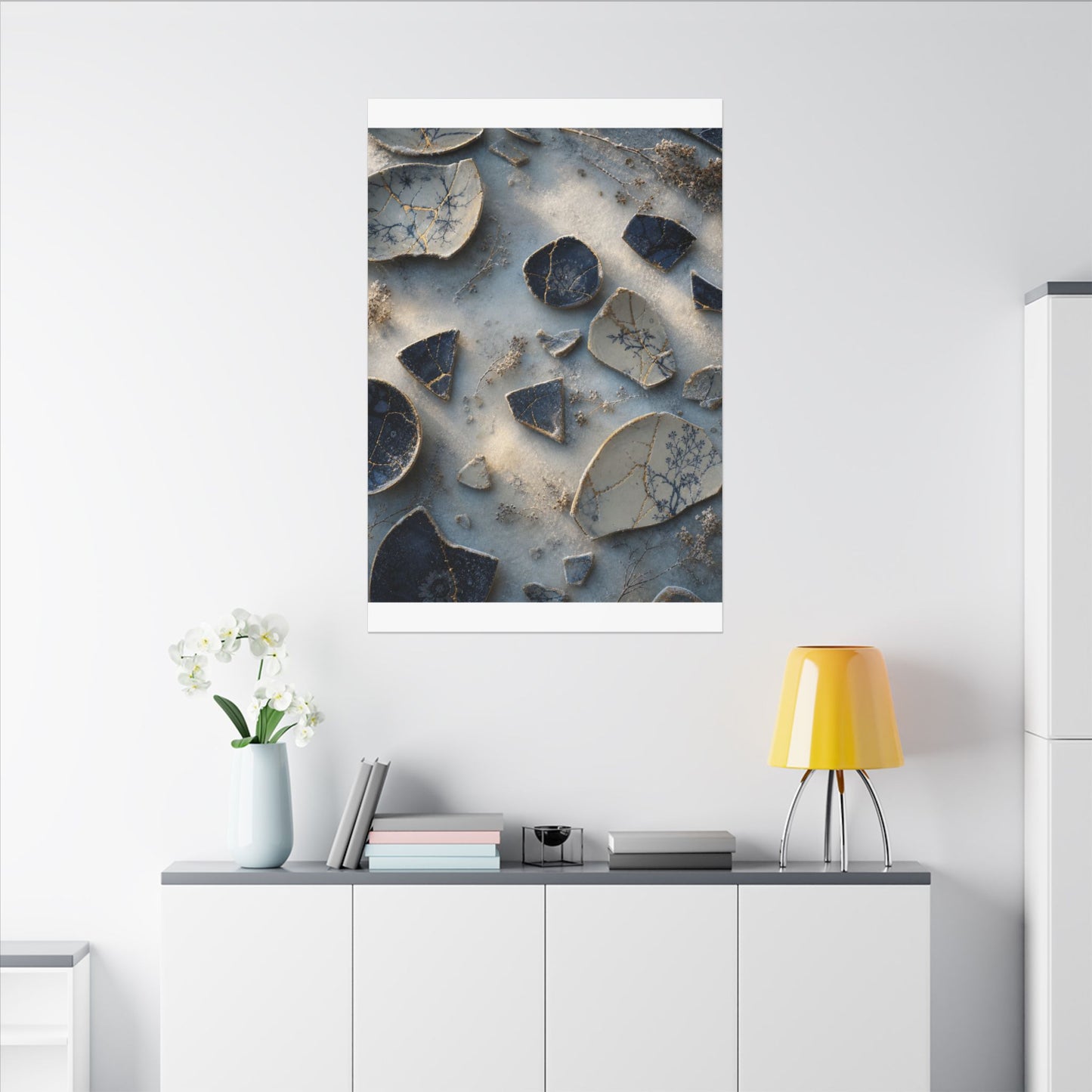 Broken Pottery Canvas Art | Winter Kintsugi Gold Vein Art