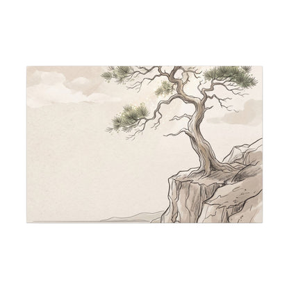 Japandi Pine Tree in Dappled | Minimal Line Canvas Art