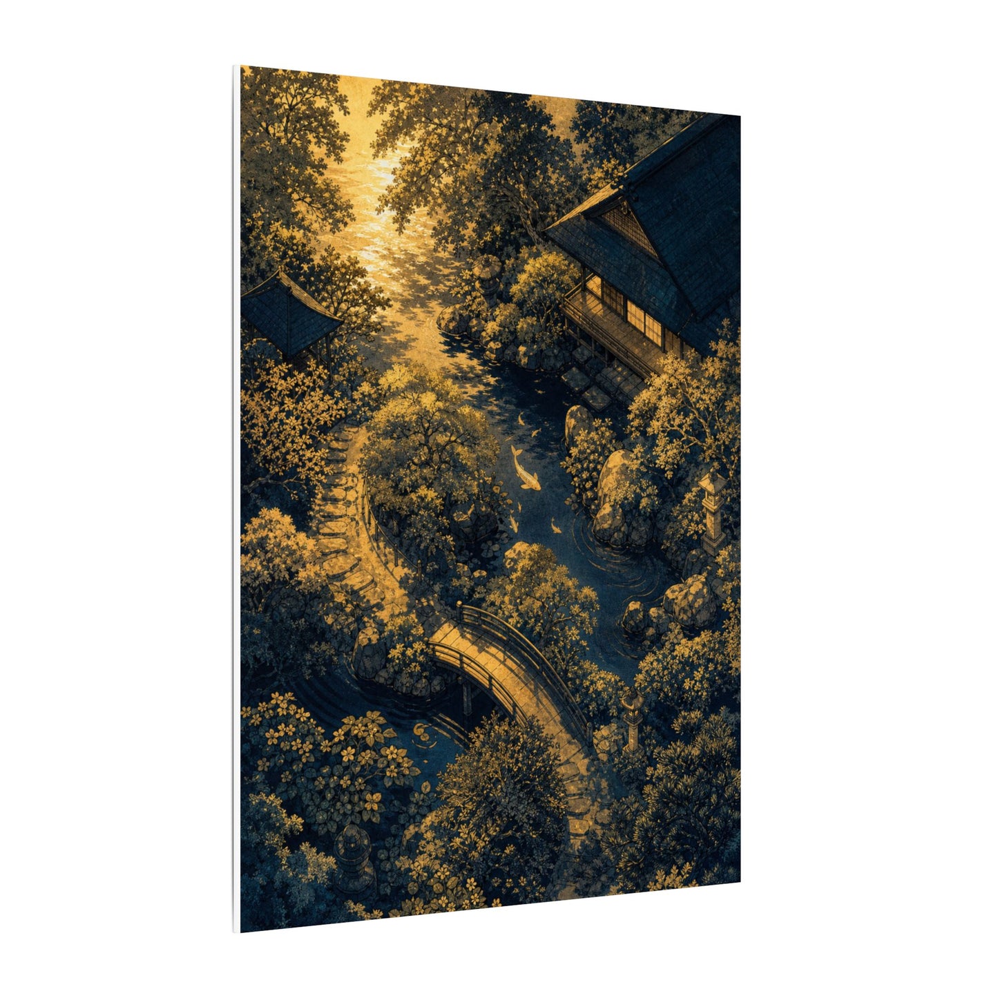 Contemplative Moonlit Garden Canvas Art - Ukiyo E Inspired Zen