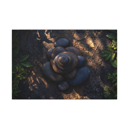 Ma River Stones Canvas Art - Dark Japandi Dark Texture