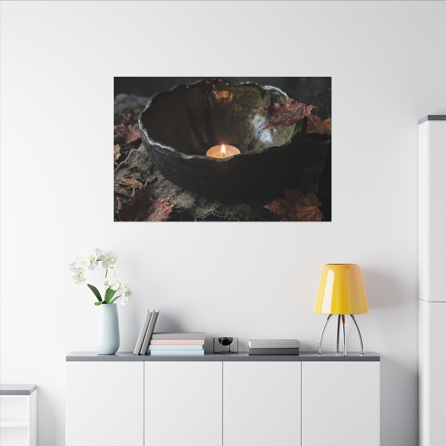 Candlelight Ceramic Bowl Canvas Art - Dark Japandi Kanso