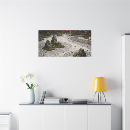 Autumn Rock Garden Ukiyo E Inspired Canvas Art | Peaceful Decor