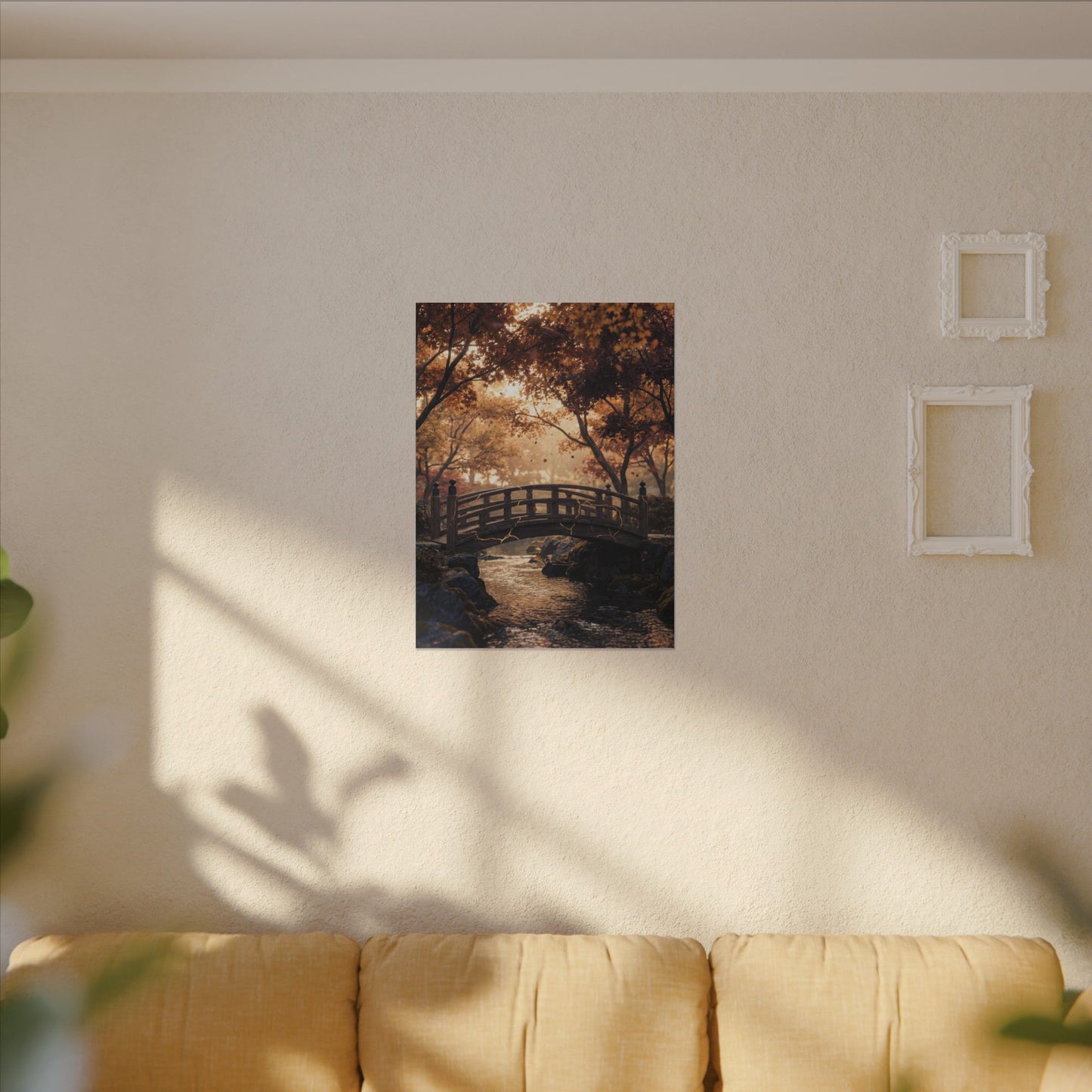 Autumn Wooden Bridge Gold Vein Canvas Art | Resilient Decor