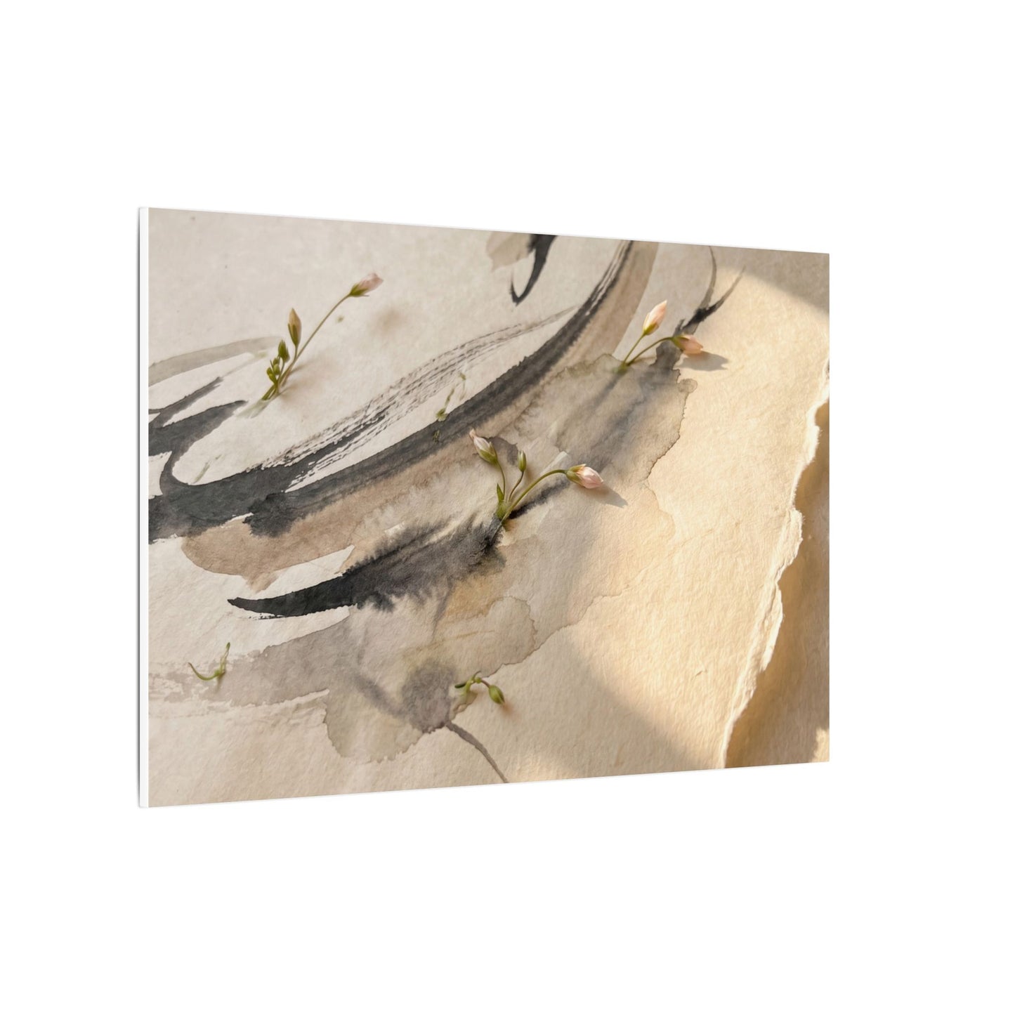 Ink Brushstroke Watercolor Canvas Art | Neutral Japandi Art