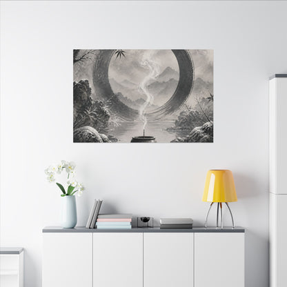 Incense Smoke Canvas Art | Winter Zen Sumi E Art