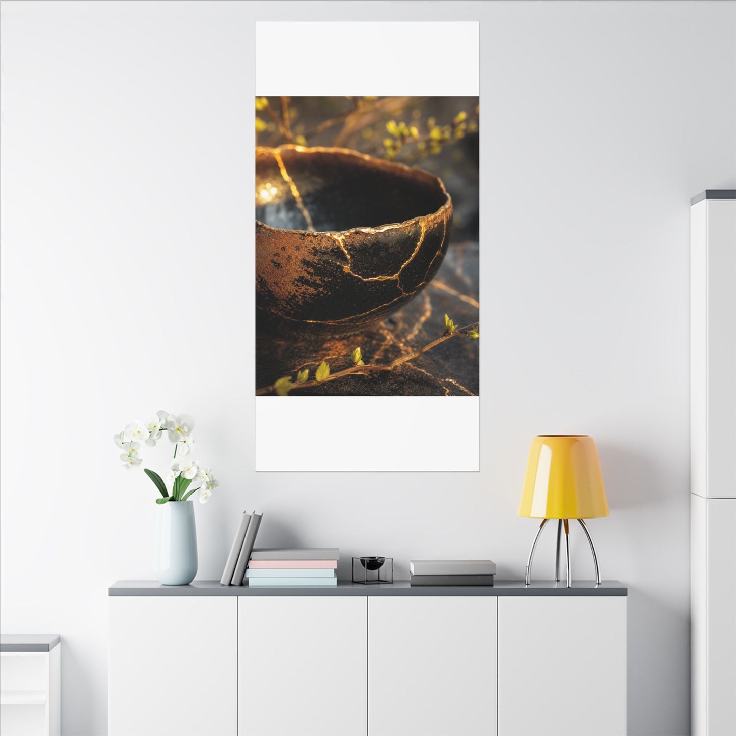 Kintsugi Ceramic Bowl in Golden Hour | Gold Vein Canvas Art