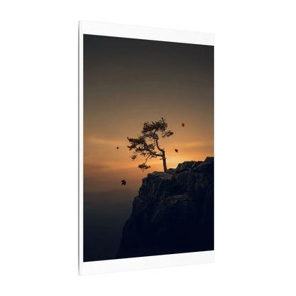 Dark Japandi Pine Tree in Golden Hour | Moody Minimal Canvas Art