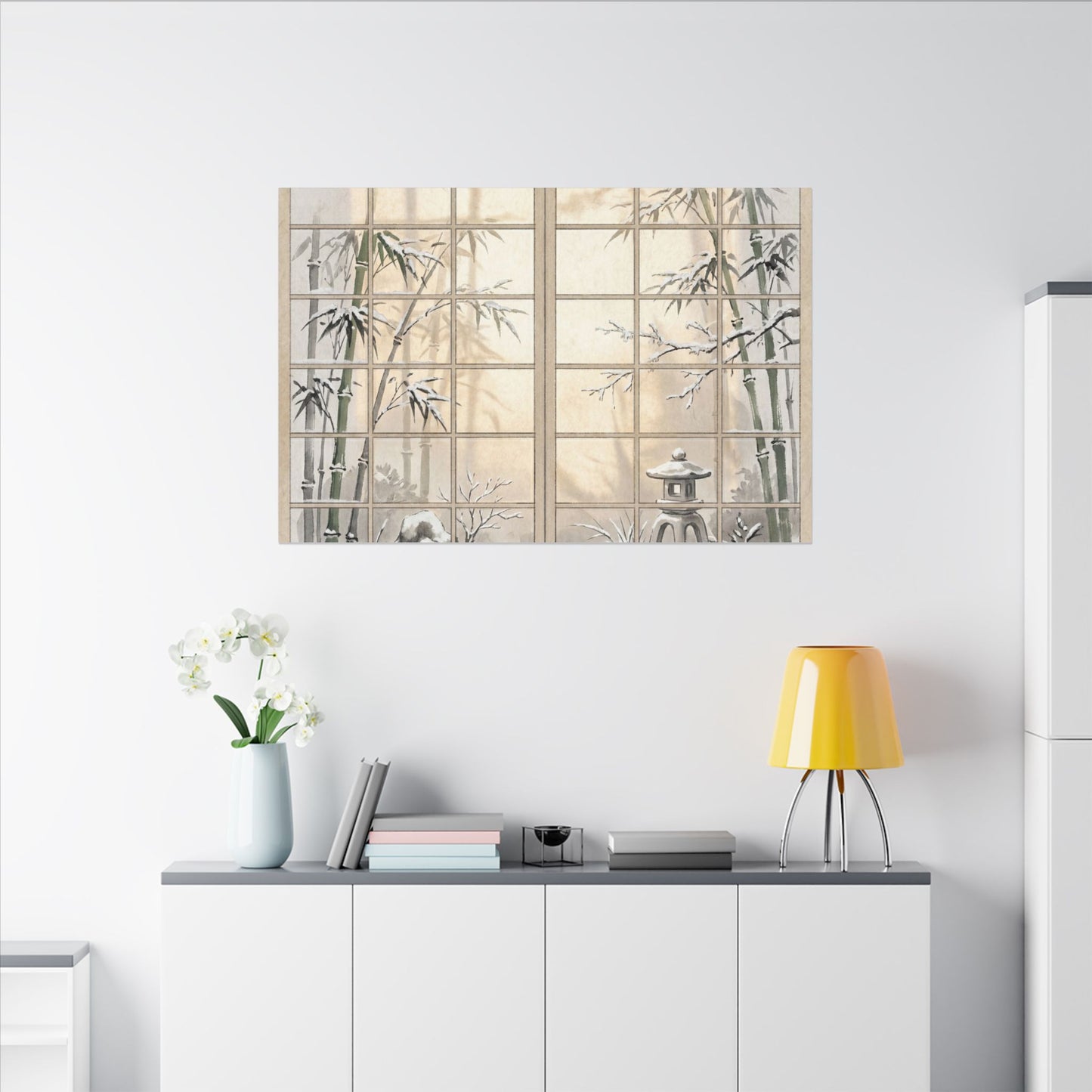 Winter Shoji Screen Sumi E Canvas Art | Tranquil Decor