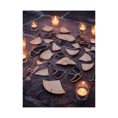 Broken Pottery Winter Wall Art Print | Kintsugi Healing Design