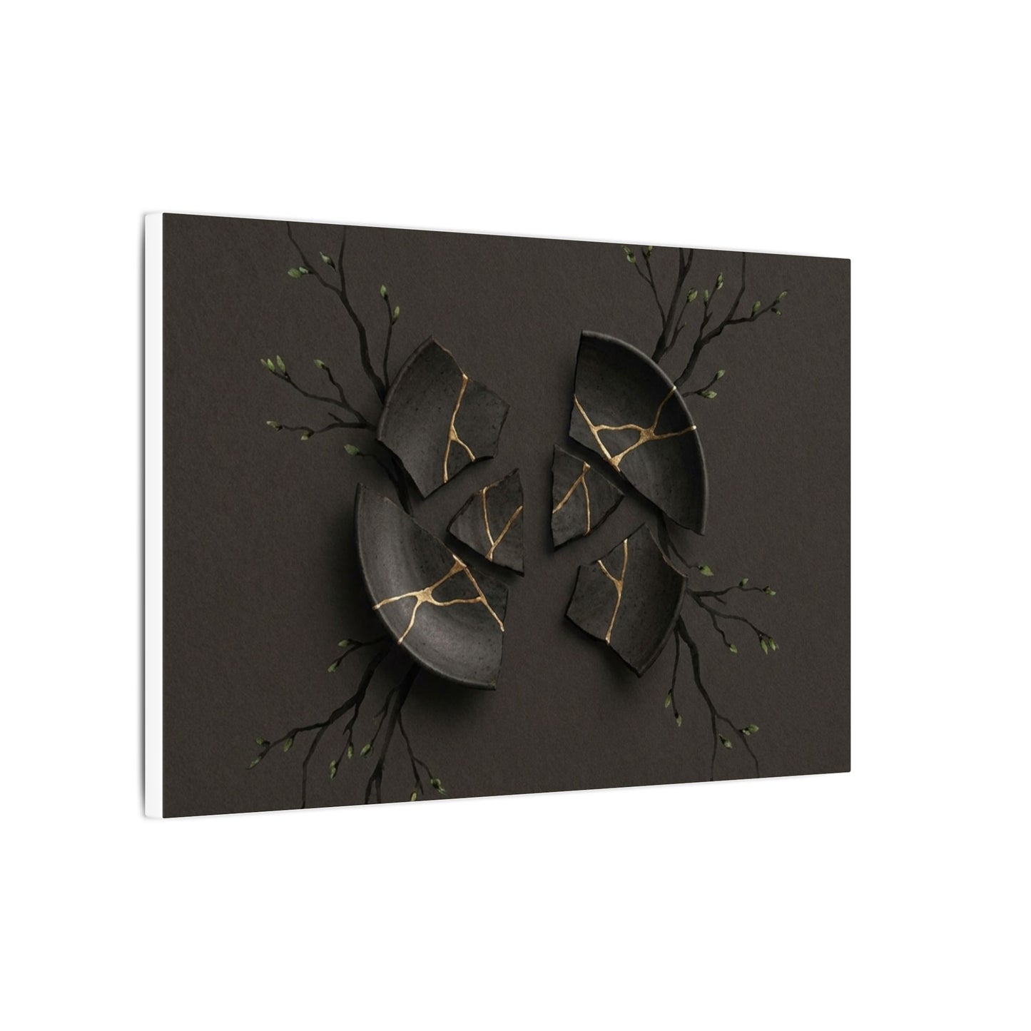 Sophisticated Broken Pottery Canvas Art - Charcoal Ink Dark Japandi