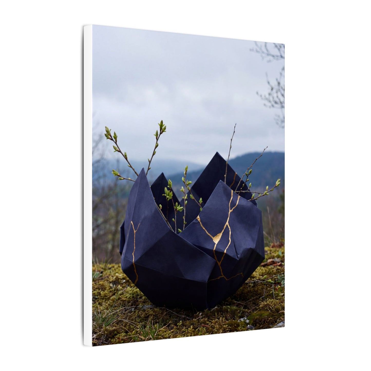 Paper Fold Canvas Art | Spring Kintsugi Gold Repair Art