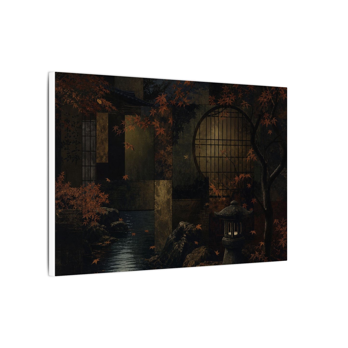 Moonlight Moonlit Garden Canvas Art - Dark Japandi Shibui