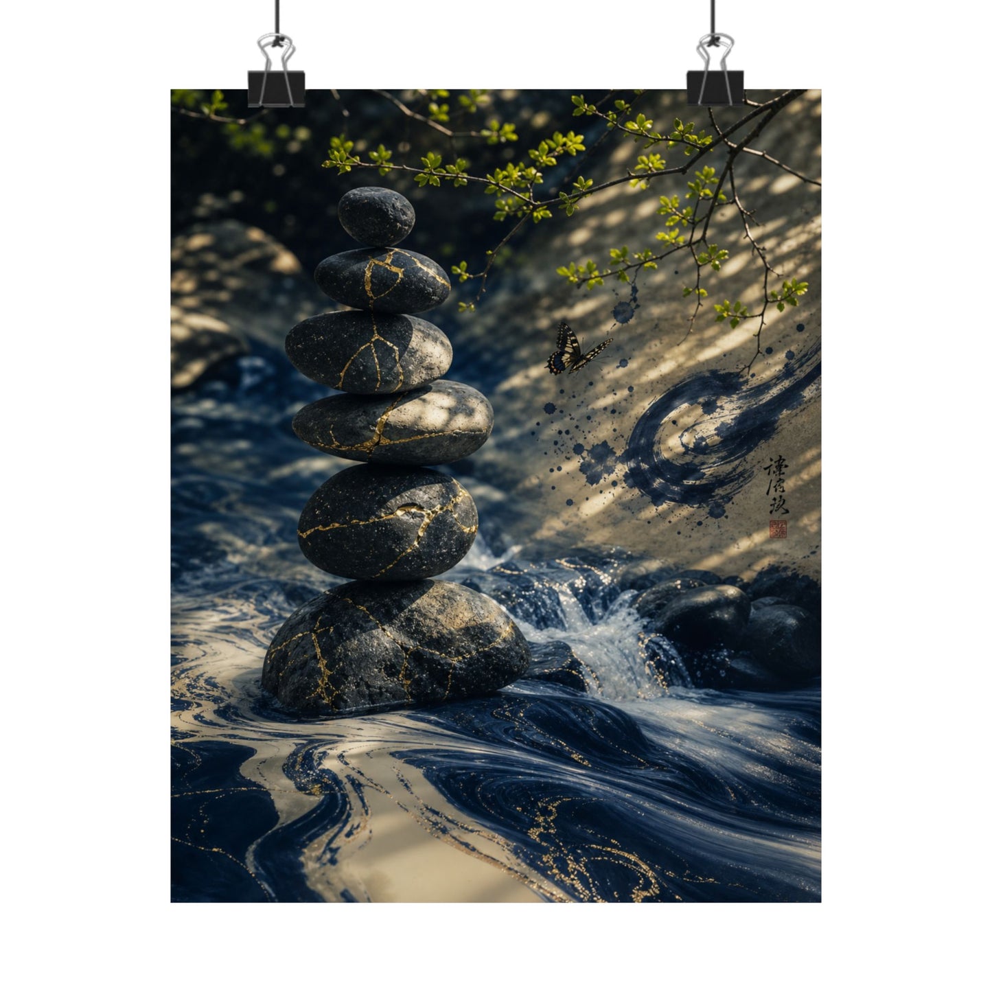 River Stones Wall Art Print | Spring Kintsugi Broken Beauty Art