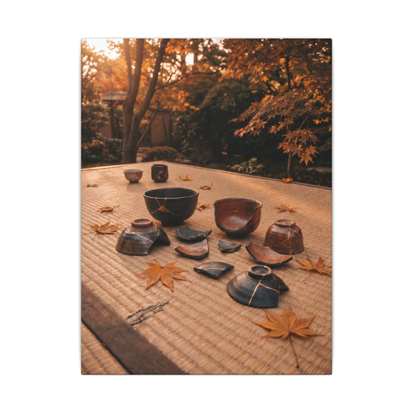 Golden Hour Tea Ceremony Canvas Art - Kintsugi Shibui