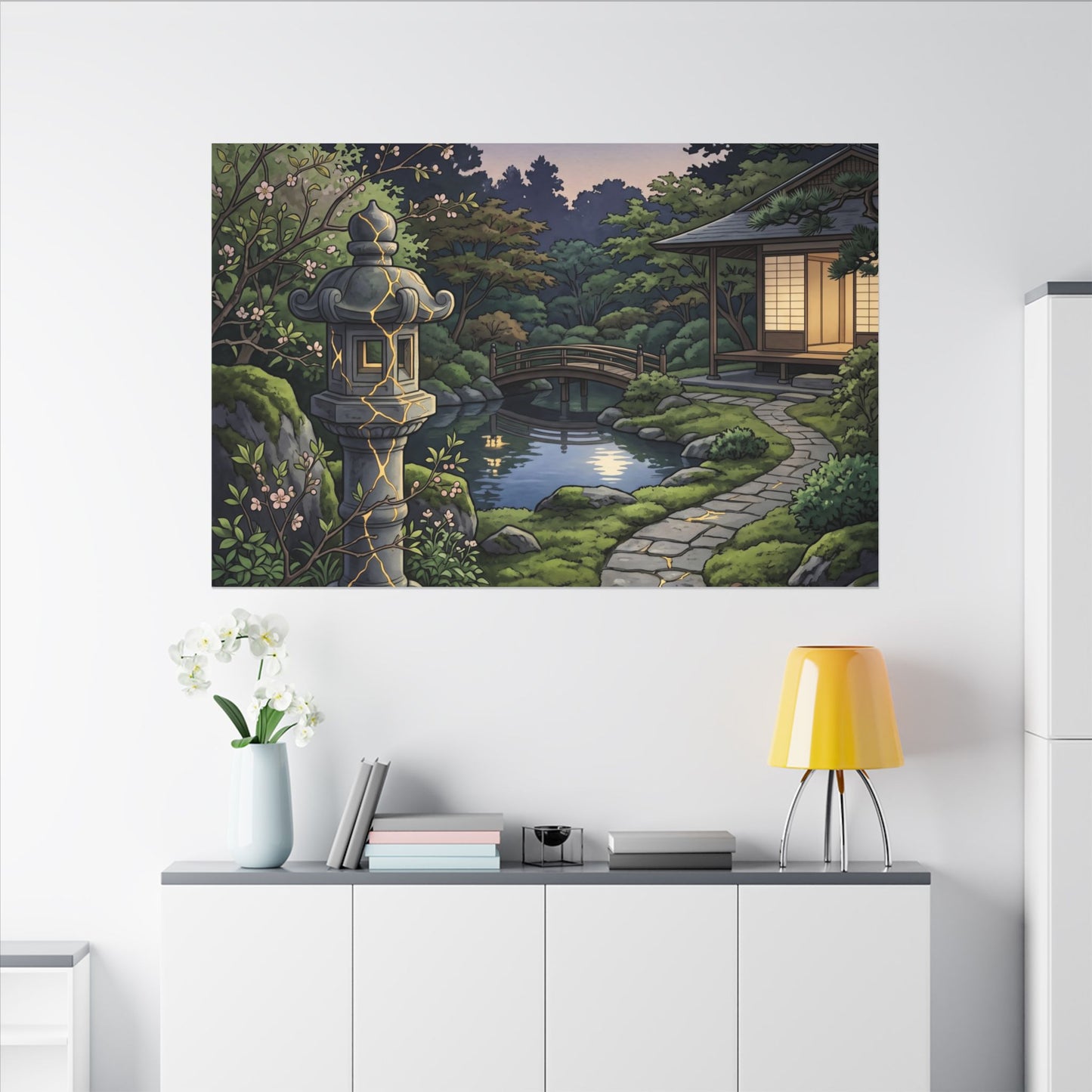 Spring Moonlit Garden Gold Vein Canvas Art | Resilient Decor