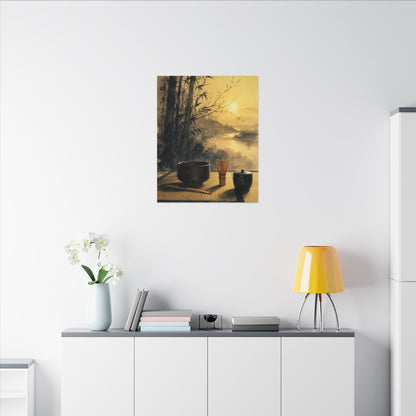 Tea Ceremony Sumi E Canvas Art | Contemplative Zen Art