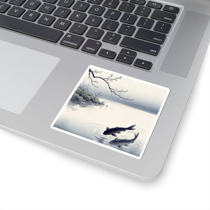 Ma Koi Pond Sticker - Zen Ukiyo E Inspired Art Print