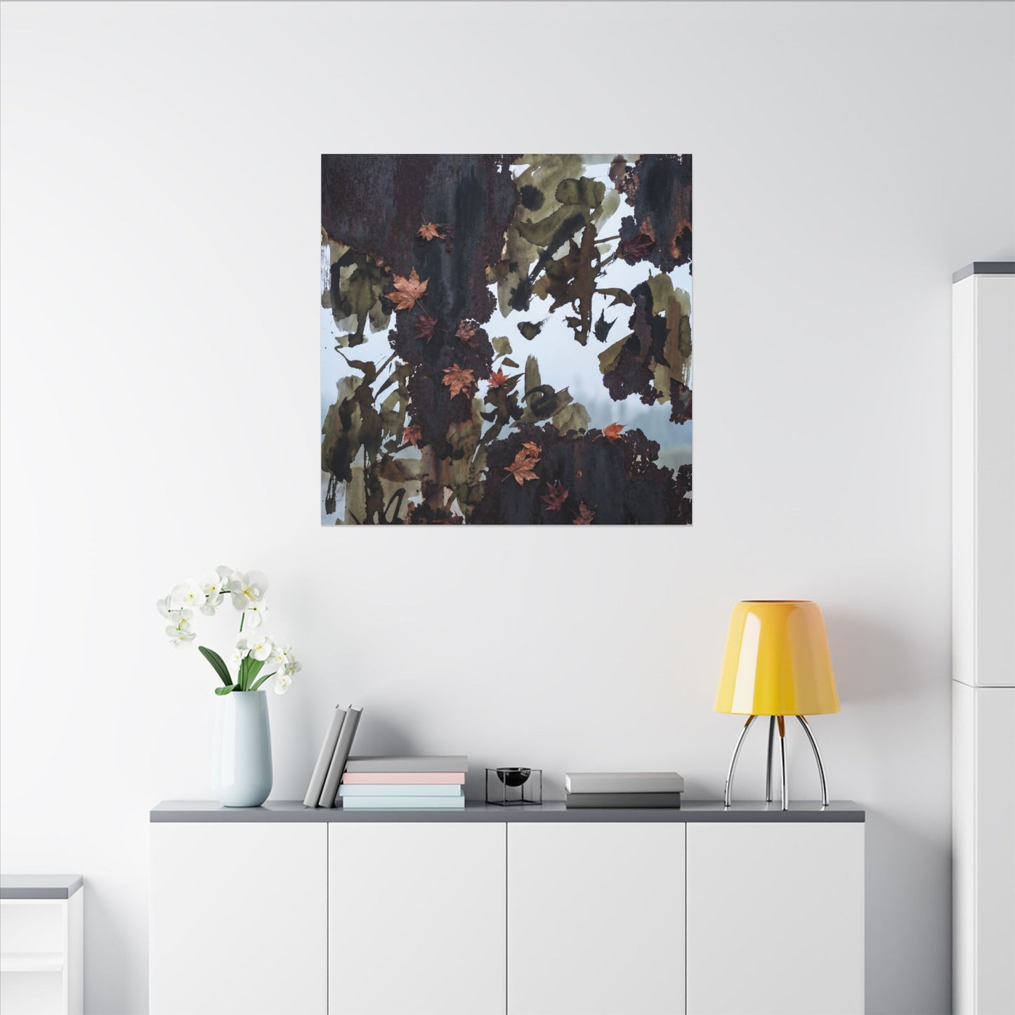 Rust Patina Charcoal Ink Canvas Art | Sophisticated Dark Japandi Art