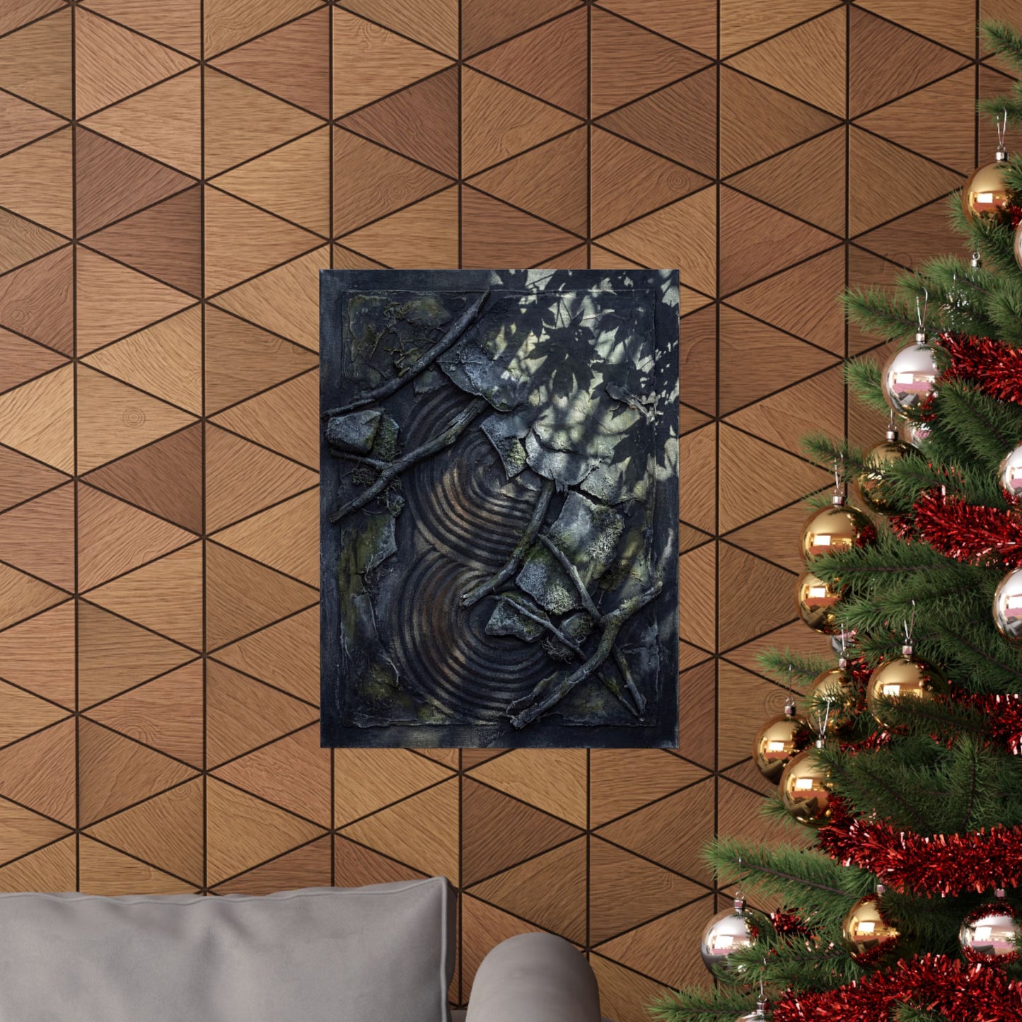 Winter Rock Garden Dark Texture Wall Art Print | Moody Decor