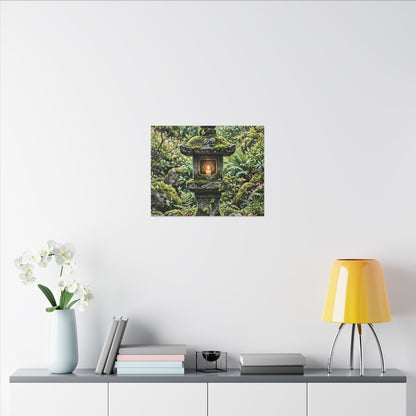 Neutral Stone Lantern Canvas Art - Japanese Pattern Japandi