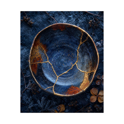 Fukinsei Ceramic Bowl Wall Art Print - Kintsugi Crackle Gold