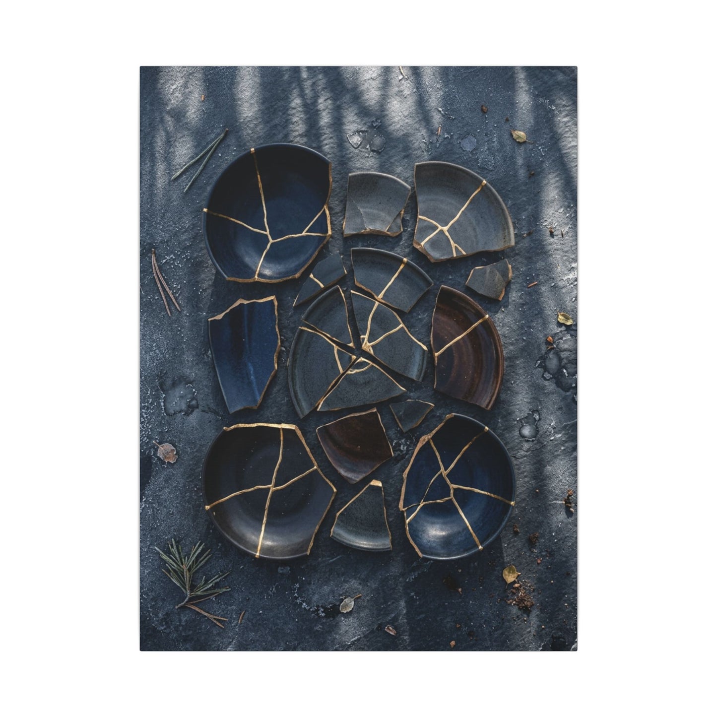 Dark Japandi Broken Pottery in Dappled | Shadow Zen Canvas Art