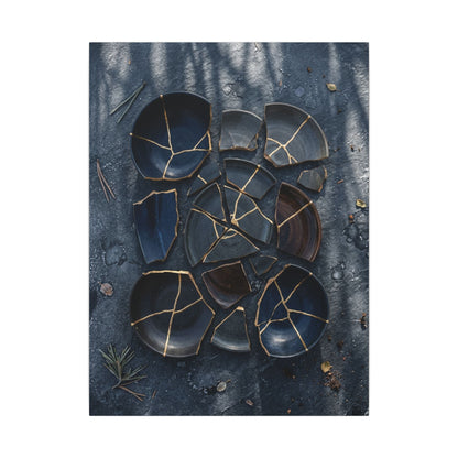 Dark Japandi Broken Pottery in Dappled | Shadow Zen Canvas Art